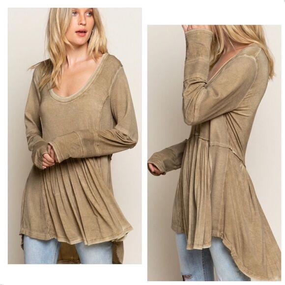 Pol Boho High Low Hem Tunic in Olive - Picture 2 of 8
